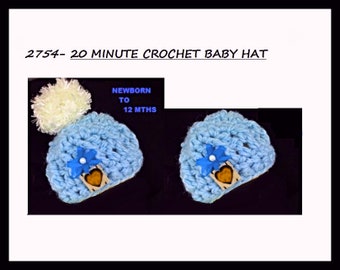 crochet hat pattern, 20 MINUTE BABY HAT, easy crochet pattern, #2754, baby clothing and accessories, Baby Shower gift, new baby gift