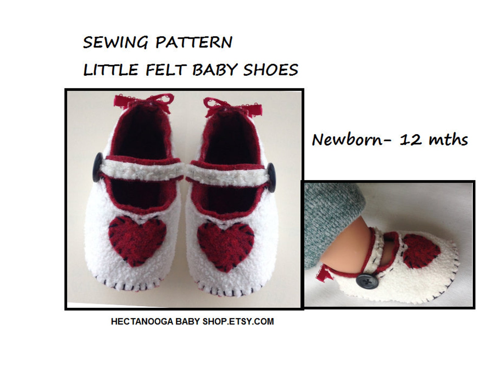 SEWING PATTERNS, Little Baby Shoes, Felt Shoes or Fleece Shoes, Hand Sewn, Quick to Make, Baby's