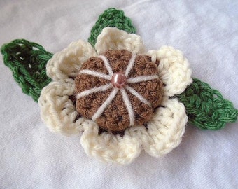 Crochet FLOWER PATTERN, crochet brooch, crochet hair pin, Flower and leaves, appliques and trims, Sewing and Knitting embellishments, # CF05