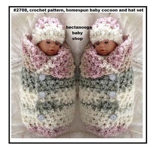 Baby Cocoon and Hat set, Crochet Pattern, #2708, Easy and quick pattern, Photo prop. Instant download, baby blanket, sleeping bag