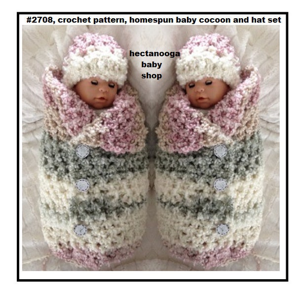 Baby Cocoon and Hat set, Crochet Pattern, #2708, Easy and quick blanket pattern, Photo prop. Instant download, baby blanket, sleeping bag