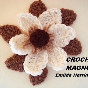 Crochet FLOWER PATTERN, MAGNOLIA, leaves, crochet pattern, applique, trims, Crochet Flower Applique Sewing and Knitting embellishments, CF01 image 4