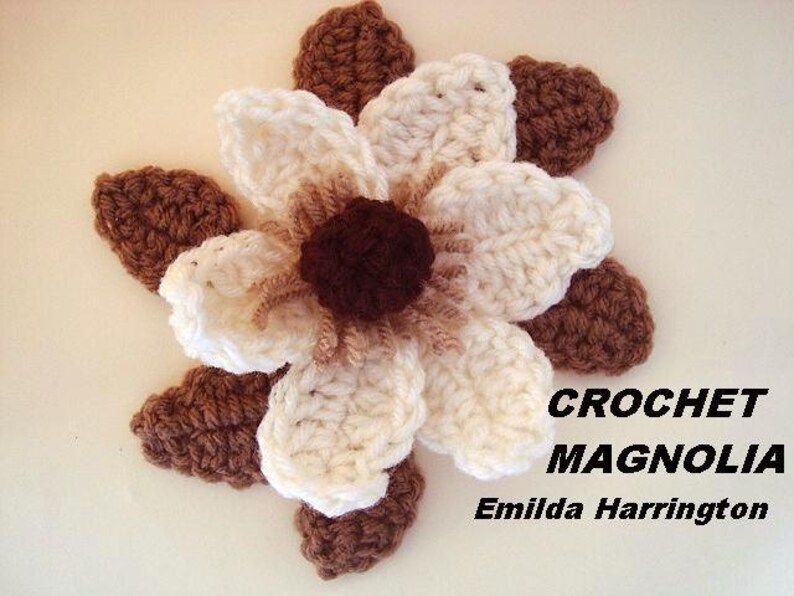 Crochet FLOWER PATTERN, MAGNOLIA, leaves, crochet pattern, applique, trims, Crochet Flower Applique Sewing and Knitting embellishments, CF01 image 4