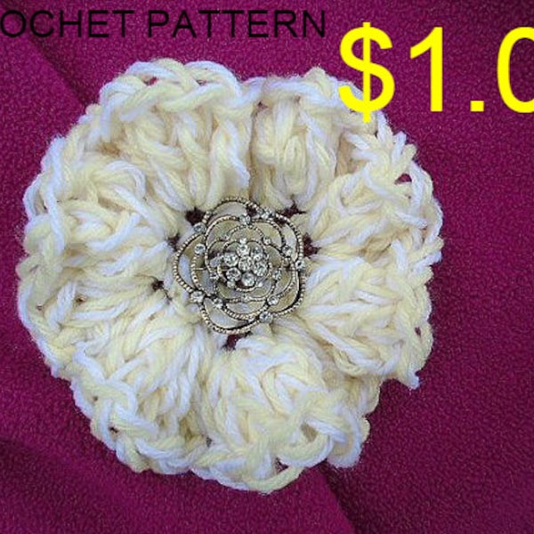 Crochet Flower Pattern, corsage, brooch, hair pin,  Ruffled Beginner Flower Crochet Pattern, Flower Pattern,  #200F, Easiest flower pattern.