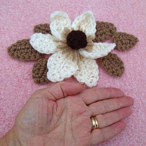 Crochet FLOWER PATTERN, MAGNOLIA, leaves, crochet pattern, applique, trims, Crochet Flower Applique Sewing and Knitting embellishments, CF01 image 3