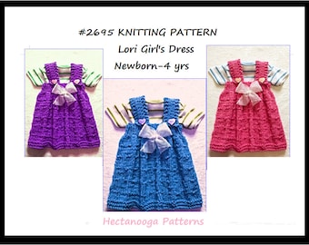 KNIT GIRL'S DRESS, Baby Dress, Girl's knit dress,  Knitting Pattern, Newborn - 4 yrs, #2695, Easy knitting patterns, new baby gift