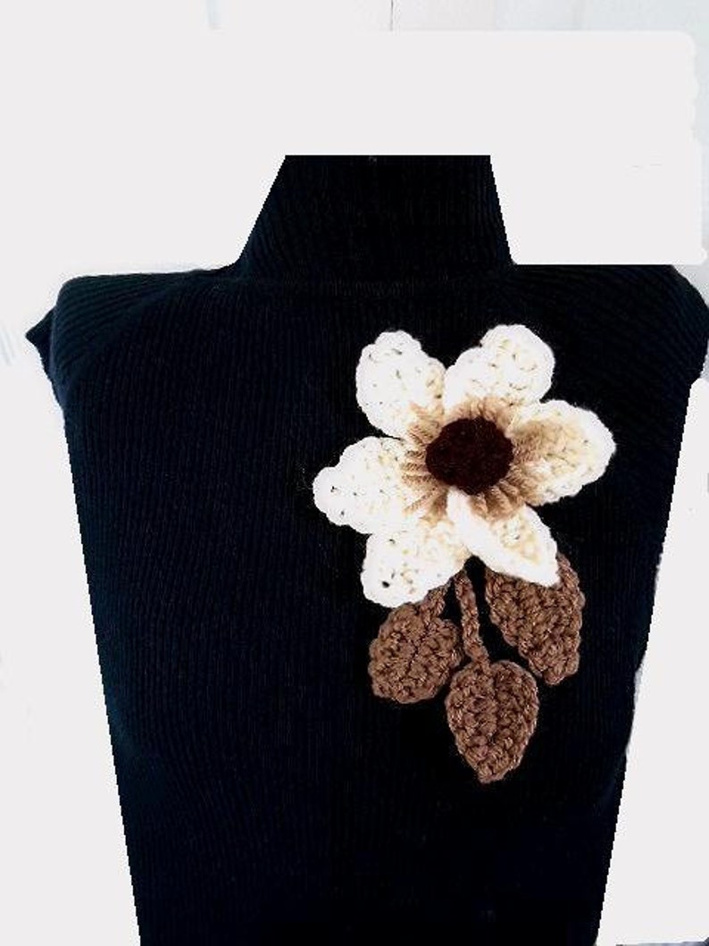 Crochet FLOWER PATTERN, MAGNOLIA, leaves, crochet pattern, applique, trims, Crochet Flower Applique Sewing and Knitting embellishments, CF01 image 5