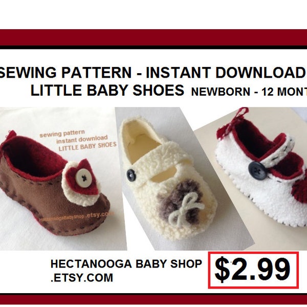 SEWING PATTERNS, Little Baby Shoes, Felt shoes or fleece shoes, hand sewn, quick to make, baby's first shoes, sewing for baby, mary janes