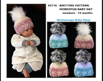 KNIT BABY HAT, Knitting Patterns, Homespun Baby Cap, newborn - 12 months, Baby Beanie, Baby bonnet, #2716, knitting for baby