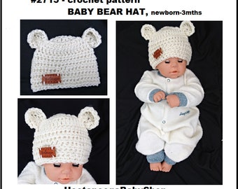 CROCHET BABY Bear HAT, Crochet Patterns, Crochet for Babies, baby shower gift, new baby gift, baby clothing and accessories, #2715