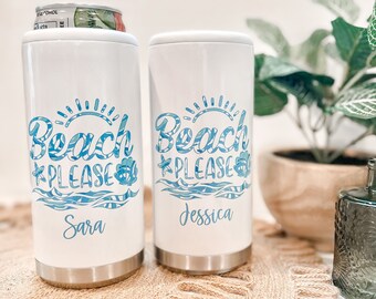 Beach Please Skinny Can Coolers, Seltzer Can Cooler, Slim Can Cooler, Bridal Party Gift, Girl's Trip Gift