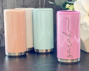 Personalized Skinny Can Coolers, Laser Engraved, Skinnies, Custom Seltzer Can Cooler, Slim Can Cooler, Bridal Party Gift, Girl's Trip Gift