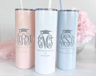 Graduation Monogram Personalized Tumbler, Laser Engraved, Custom Tumbler - Custom Skinny Tumbler - Custom Stainless Steel Cup