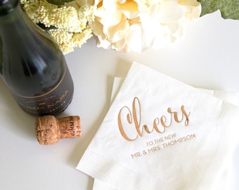 Cheers to the New Mr and Mrs Personalized Wedding Napkins - Bridal Shower - Rehearsal Dinner - Engagement Party Napkins
