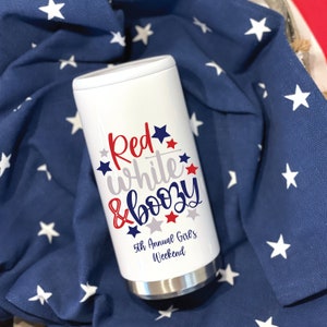 Red, White & Boozy Skinny Can Coolers, 4th of July Seltzer Can Cooler, Patriotic Slim Can Cooler, Girl's Trip Gift, Summer Party