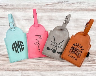 Personalized Golf Bag Tag with Tees,  Engraved Leather Golf Bag Tag, Father's Day Gift, Gift for Dad, Golf Gifts,  Personalized Golf Tag