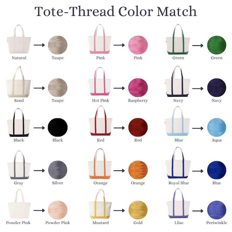 the tote - thread color match is shown in different colors