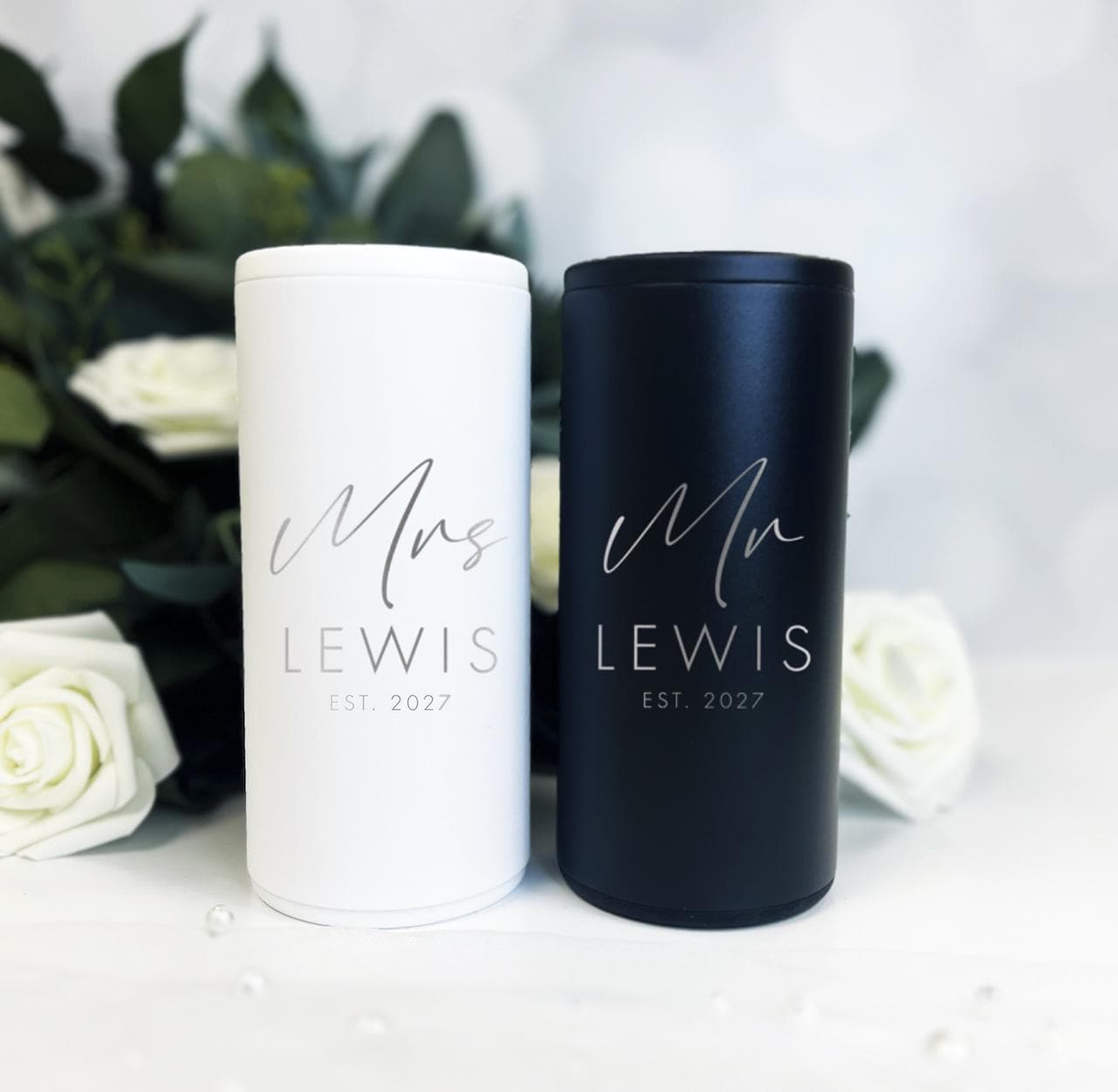 Skinny Can Cooler Set: Personalized Mr and Mrs - Laser Engraved - Etsy
