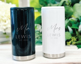 Personalized Mr and Mrs Can Cooler Gift Set, Engagement Set, Wedding Gift, Honeymoon Present, Laser Engraved