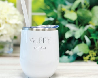 Wifey Wine Tumbler Gift Set, Engagement Set, Wedding Gift, Honeymoon Present, Laser Engraved