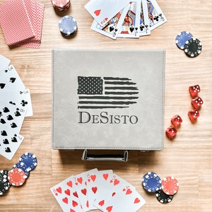 Personalized Poker Set, Leather Case Poker Set,  Laser Engraved Poker Card Game Set, Anniversary Gift, Gift for Dad, Gift for Poker Lover
