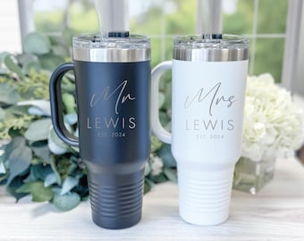 Personalized Mr and Mrs 40oz Tumbler Gift Set, Engagement Set, Wedding Gift, Honeymoon Present, Laser Engraved