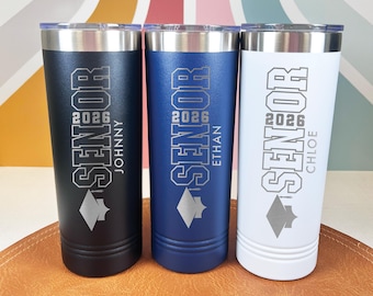 Personalized Senior 2026 Tumbler, Custom Name Graduation Cup, Stainless Steel Skinny Tumbler