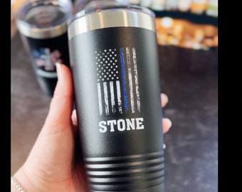 Personalized Thin Blue Line Tumbler, Custom Police Personalized Tumbler, Travel Mug, Police Tumbler