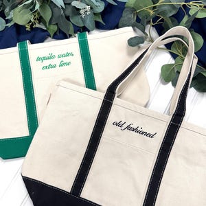 Embroidered Custom Drink Personalized Tote Bag - Gift for Her, Gift for Mom, Bridesmaid Gift, Bride Gift, Travel Bag, Personalized Gift