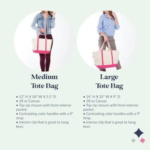 a woman holding a large tote bag and a smaller tote bag