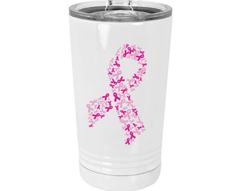 Pink Ribbon Breast Cancer Awareness Coffee Tumbler, Gift for Her, Gift for Friend, For Mom Cup, In October We Wear Pink