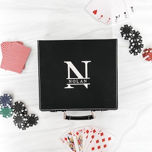 Leather Poker Set Case - Custom Engraved with Chips and Dice
