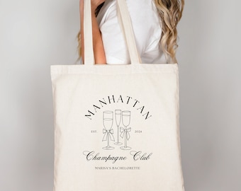 Champagne Club Bachelorette Canvas Tote Bag -  Bags for Bridesmaids, Bachelorette Tote Bag, Personalized Bachelorette Favor Bag