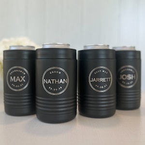 Groomsmen Customized Metal Can Cooler, Engraved Metal Can Holder, Monogrammed Beer Can Cooler, Personalized Can Cooler, Gift for Man