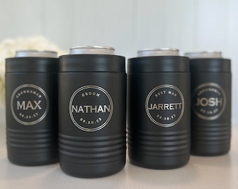 Groomsmen Customized Metal Can Cooler, Engraved Metal Can Holder, Monogrammed Beer Can Cooler, Personalized Can Cooler, Gift for Man