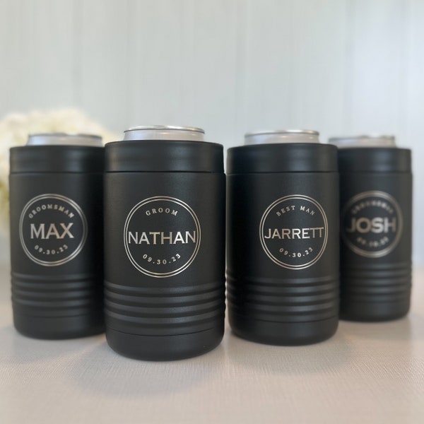 Groomsmen Customized Metal Can Cooler, Engraved Metal Can Holder, Monogrammed Beer Can Cooler, Personalized Can Cooler, Gift for Man