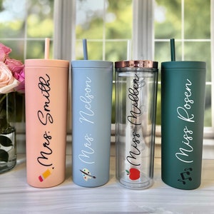 Personalized Teacher Acrylic Skinny Tumbler, Custom Printed Tumbler, Travel Mug, Corporate Gifts, Monogram Tumbler