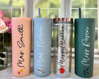 Personalized Teacher Acrylic Skinny Tumbler, Custom Printed Tumbler, Travel Mug, Corporate Gifts, Monogram Tumbler