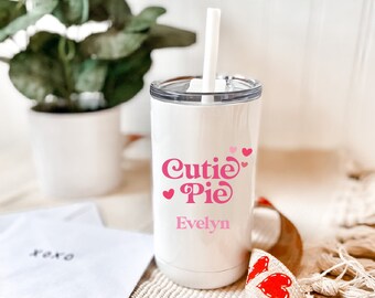 Cutie Pie - Valentine's Day Children's Drinkware, Valentine's Day Tumbler, Valentine Kids Gift, Lid and Straw Cup