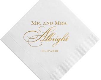 Mr and Mrs Personalized Wedding Napkins, Bar Napkins, Wedding Reception Napkins, Custom Napkins, Personalized Wedding Napkins