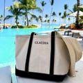 Canvas Monogram Tote Bag - Zip Top, Exterior Pocket, Custom Colors