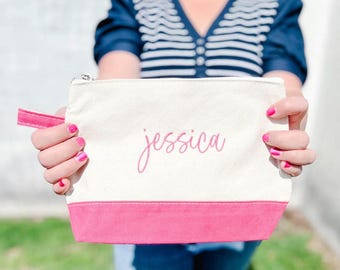 Cosmetic Bag: Personalized Canvas Makeup Pouch (Monogrammed, Travel Size)