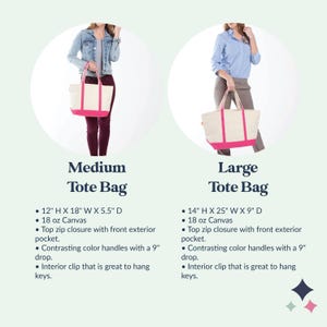 a woman holding a large tote bag and a smaller tote bag