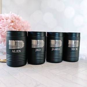 Flag Customized Metal Can Cooler, Engraved Metal Can Holder, Monogrammed Beer Can Cooler, Personalized Can Cooler, Gift for Man
