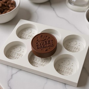 Custom Logo Chocolate Mold – Personalized Round Silicone Mold for Candy Soap Wax – Makes 6 Custom 2&quot; Pieces – Food Grade & Reusable