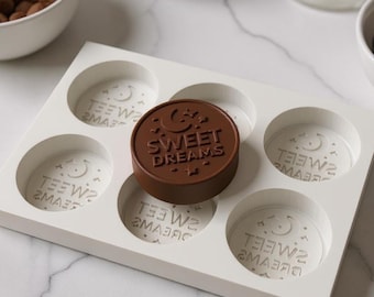 Custom Logo Chocolate Mold – Personalized Round Silicone Mold for Candy Soap Wax – Makes 6 Custom 2" Pieces – Food Grade & Reusable