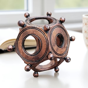 Roman Dodecahedron Replica – Bronze Patina Finish | Ancient Artifact | Geometric Sculpture | Unique Desk Decor | Platonic Solid