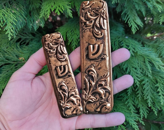 Antique Bronze Mezuzah Case – Handmade Jewish Door Decor – Custom Judaica Gift – Wedding or Housewarming Mezuzah with Scroll