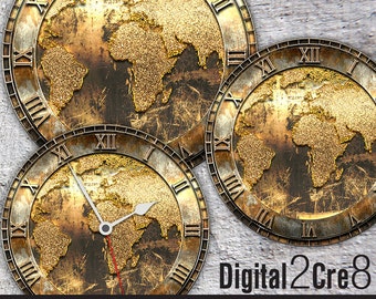 World map antique Large Clock Face - 12" and 8" Digital Downloads - DIY - Printable Image - Iron On Transfer - Wall Decor - Crafts - jpg+pdf