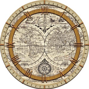 World Map Antique Large Clock Face - 12" and 8" Digital Downloads - DIY ...